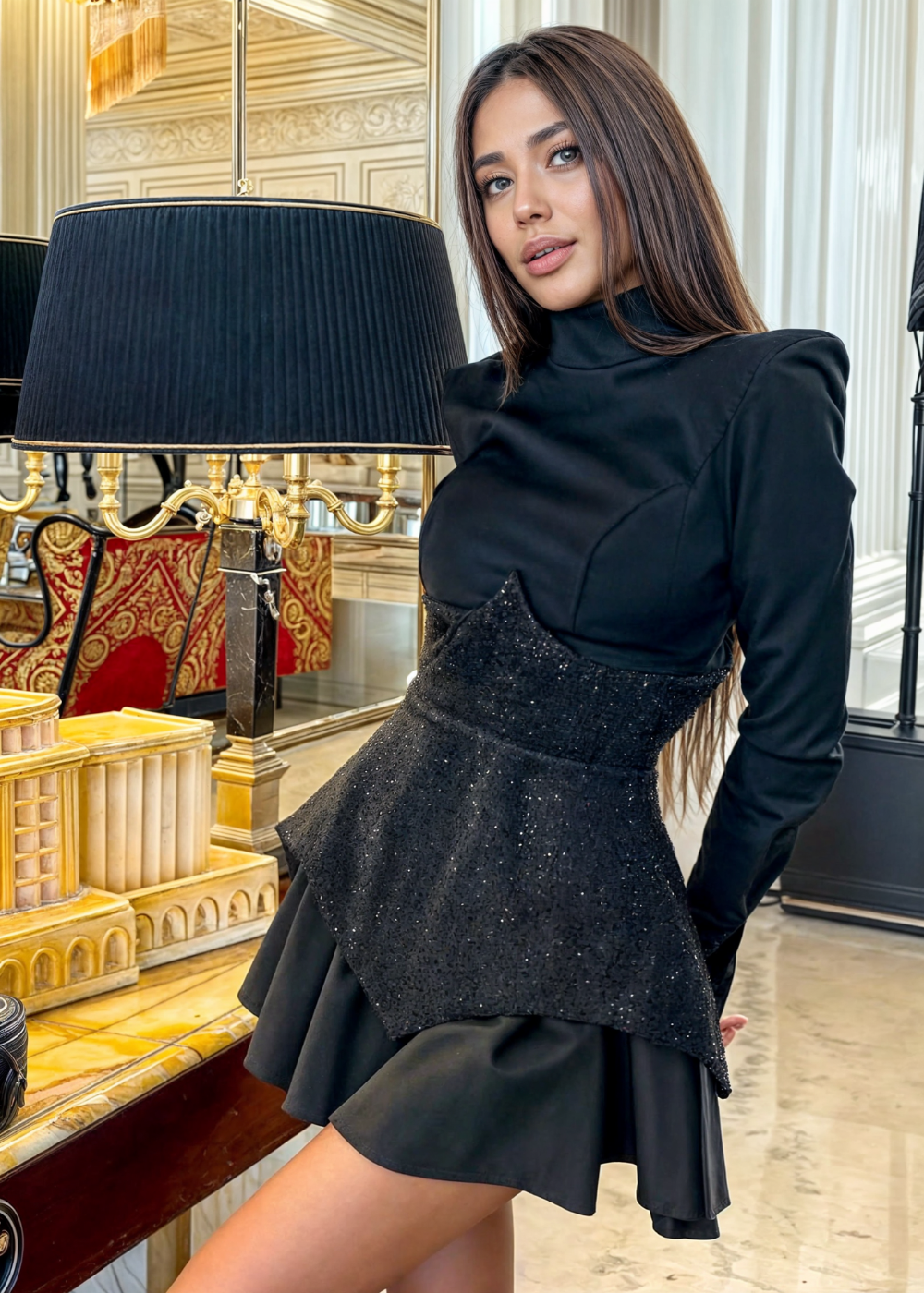 AZOTH - CHARLOTTE | MINIVESTIDO DE PARCHES CON LENTEJUELAS